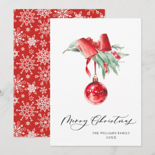 Elegant Red Ornament Merry Christmas Greeting Holiday Card