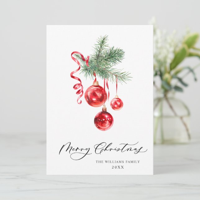 Elegant Red Ornament Merry Christmas Greeting Holiday Card (Standing Front)