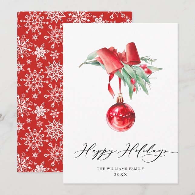 Elegant Red Ornament Merry Christmas Greeting Holiday Card (Front/Back)
