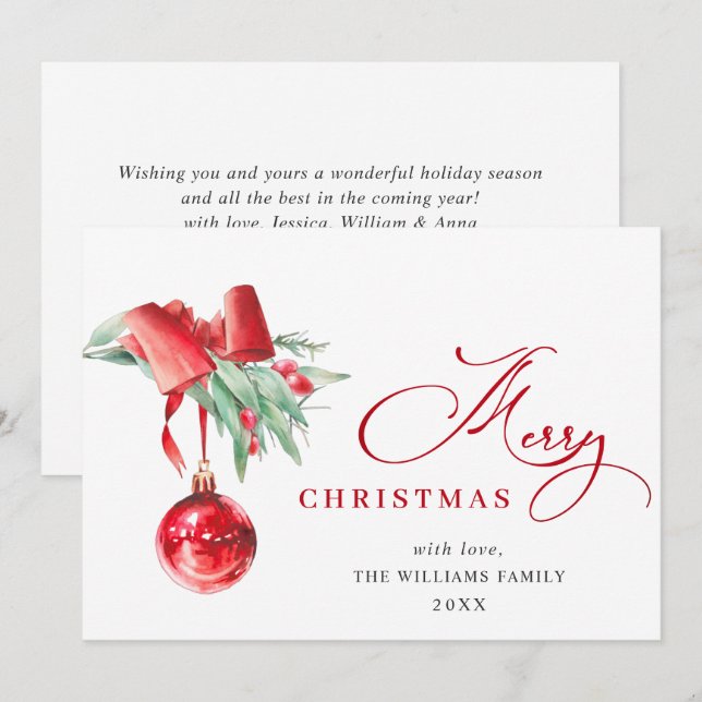 Elegant Red Ornament Merry Christmas Greeting Holiday Card (Front/Back)