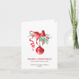 Elegant Red Ornament Merry Christmas Greeting Holiday Card