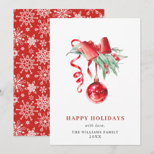 Elegant Red Ornament Merry Christmas Greeting Holiday Card