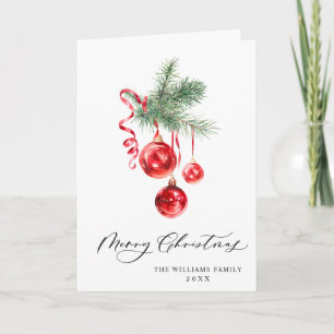 Elegant Red Ornament Merry Christmas Greeting Holiday Card