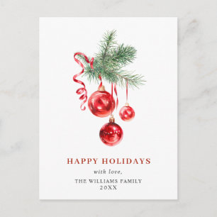 Elegant Red Ornament Merry Christmas Holiday Postcard