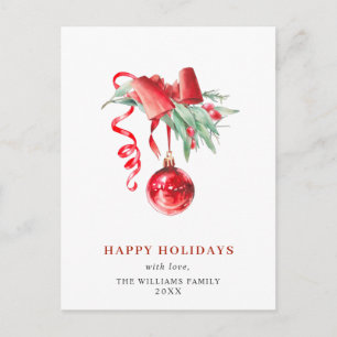 Elegant Red Ornament Merry Christmas Holiday Postcard