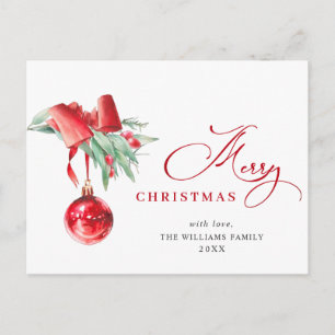 Elegant Red Ornament Merry Christmas Holiday Postcard