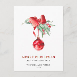 Elegant Red Ornament Merry Christmas Holiday Postcard