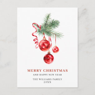 Elegant Red Ornament Merry Christmas Holiday Postcard
