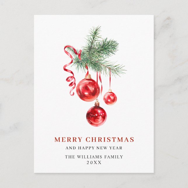 Elegant Red Ornament Merry Christmas Holiday Postcard (Front)