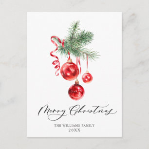 Elegant Red Ornament Merry Christmas Holiday Postcard