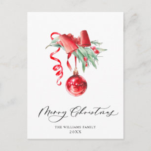 Elegant Red Ornament Merry Christmas Holiday Postcard