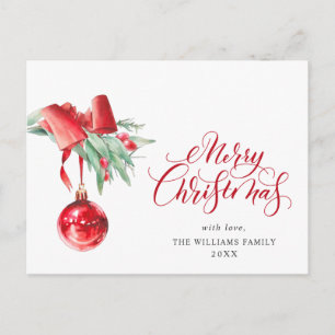 Elegant Red Ornament Merry Christmas Holiday Postcard
