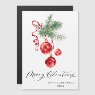 Elegant Red Ornament Merry Christmas Magnetic Card
