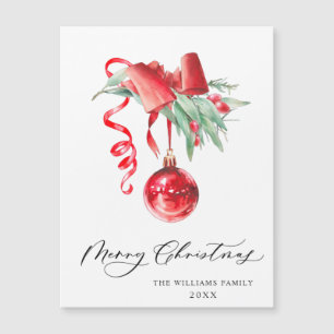 Elegant Red Ornament Merry Christmas Magnetic Card