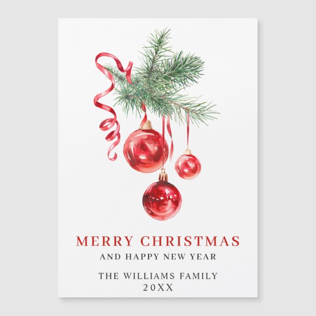 Elegant Red Ornament Merry Christmas Magnetic Card (Front)
