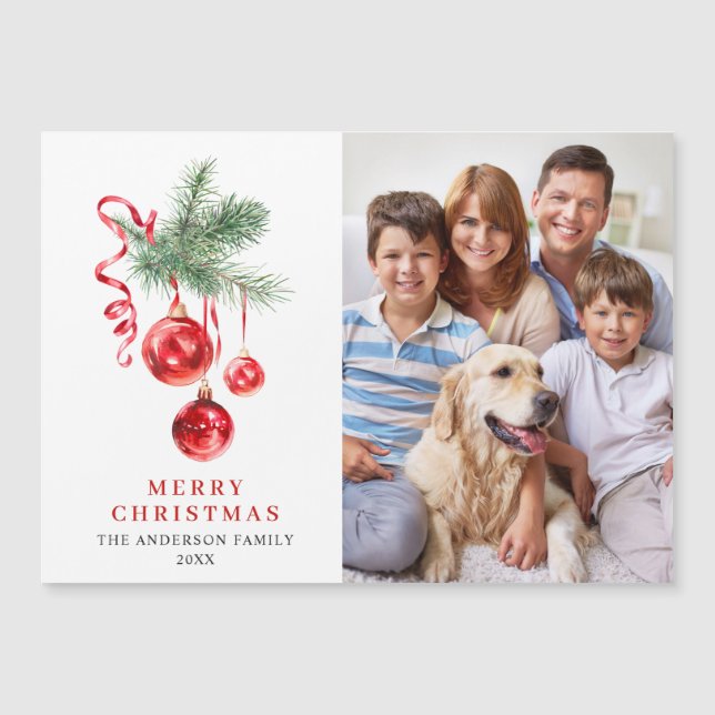 Elegant Red Ornament Merry Christmas Magnetic Card (Front)
