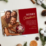 Elegant Red Ornament Photo Christmas Foil Holiday Card<br><div class="desc">Experience the joy and elegance of the holiday season with our sophisticated family Christmas holiday cards. Immerse yourself in the rich red background which perfectly complements the red and gold foil Christmas ornament. Personalise this perfect piece with your family name, a heartwarming message, and a cherished family photo. Let our...</div>