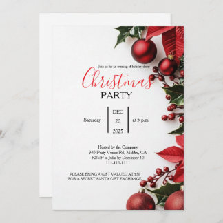 Elegant Red Ornaments Office Christmas Party Invitation