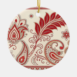 Elegant Red Paisley Floral Pattern – Traditional I Ceramic Tree Decoration