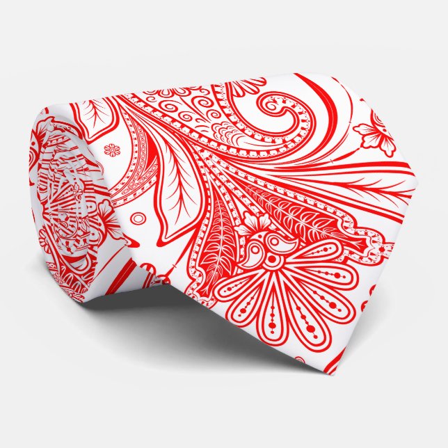 Elegant Red Paisley On White Changeable Background Tie (Rolled)