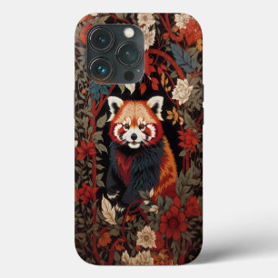 Elegant Red Panda William Morris Inspired Floral iPhone 13 Pro Case