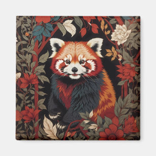 Elegant Red Panda William Morris Inspired Floral Magnet
