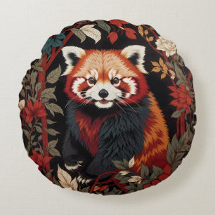 Elegant Red Panda William Morris Inspired Floral Round Cushion