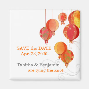 Elegant Red Paper Lanterns Wedding Save the Date Magnet