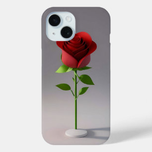 Elegant Red Paper Rose with Green Stem iPhone 15 Case