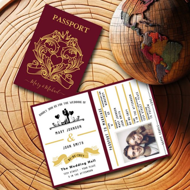 Elegant Red Passport Style Wedding Invitation (Creator Uploaded)