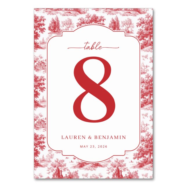 Elegant Red Pastoral Scenes Table Number (Front)