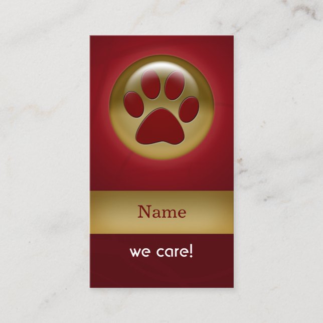 elegant red paw print pet care Business Cards (Front)