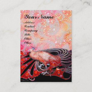 ELEGANT RED PEACOCK ,PINK GOLD SPARKLES AND SWIRLS BUSINESS CARD