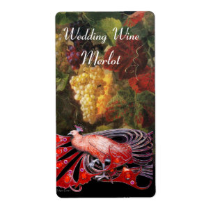 ELEGANT RED PEACOCK WITH GRAPES WEDDING WINE