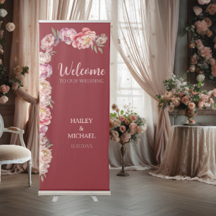 Elegant Red Peony Flower Asian Wedding Retractable Banner