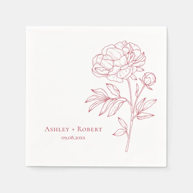 Elegant Red Peony Flower Modern Wedding Napkin (Front)