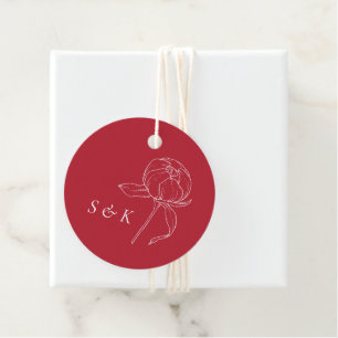 Elegant Red Peony Monogram Wedding Favour Tags