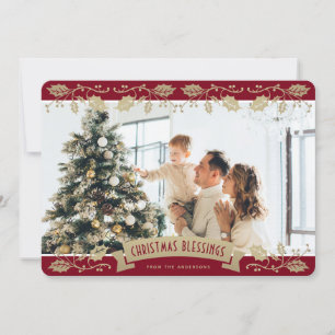 Elegant Red Photo Christmas Blessings Christian Holiday Card