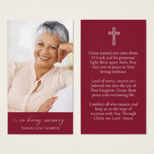 Elegant Red Photo Funeral Prayer Card