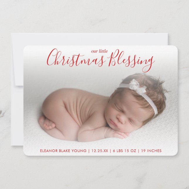 Elegant Red Photo Holiday Birth Announcement (Front)