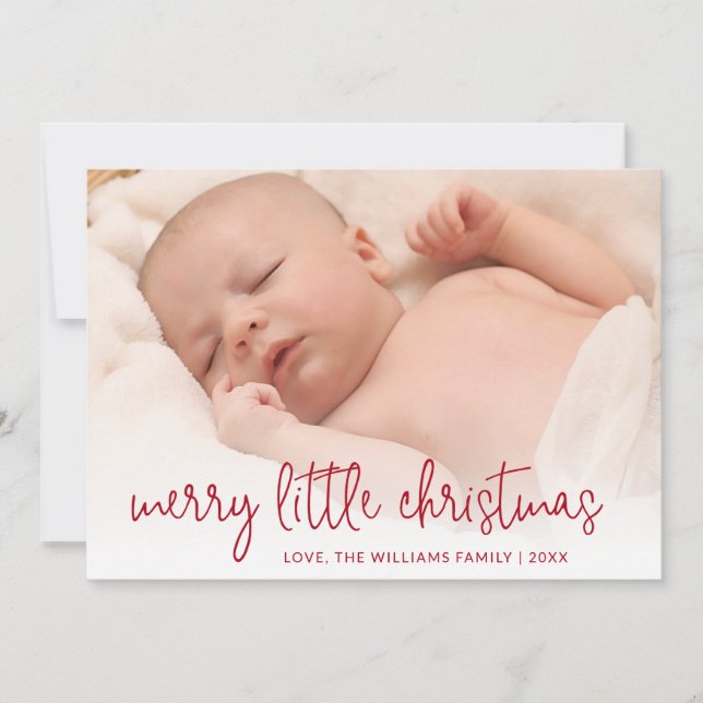 Elegant Red Photo Holiday Birth Announcement (Front)