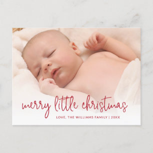 Elegant Red Photo Holiday Birth Announcement Postcard