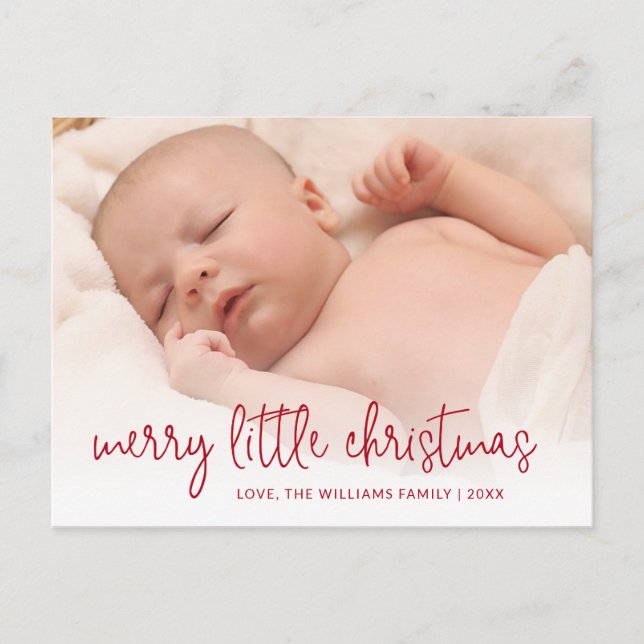 Elegant Red Photo Holiday Birth Announcement Postcard (Front)