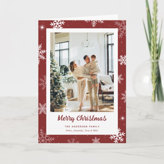 Elegant Red Photo Merry Christmas Card (Front)