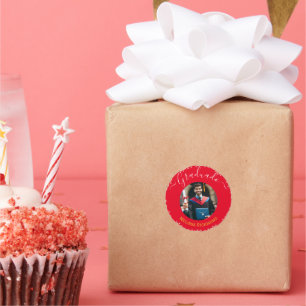 Elegant Red Photo Spanish Graduated Classic Round Sticker