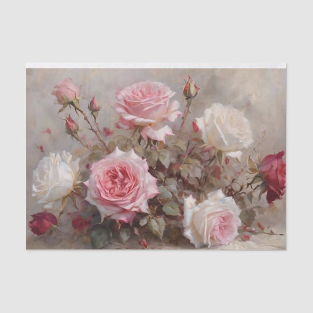 Elegant Red, Pink and White Roses Tissue Paper (Front)