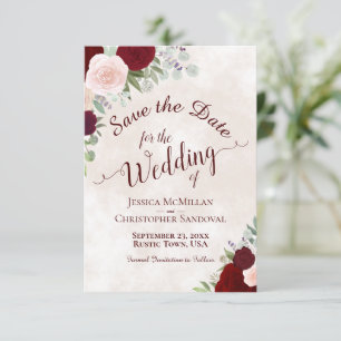 Elegant Red & Pink Boho Watercolor Roses Wedding Save The Date