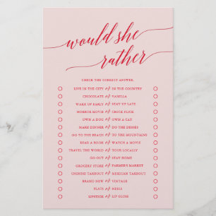 Elegant Red Pink Calligraphy Would She Rather Game Flyer