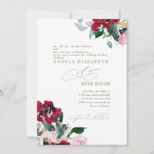 Elegant Red & Pink Floral Both Parents Wedding Invitation