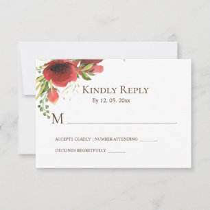 Elegant Red Pink Flowers Greenery Floral RSVP Card
